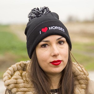 Zimska kapa "I love horses" crna