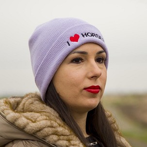 Zimska kapa "I love horses" ljubičasta