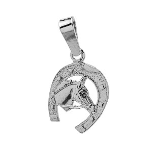 Privezak za ogrlicu oblik potkovice i konja srebrni FR