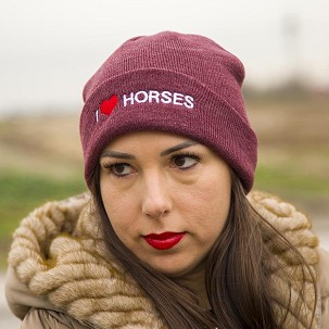 Zimska kapa "I love horses" bordo