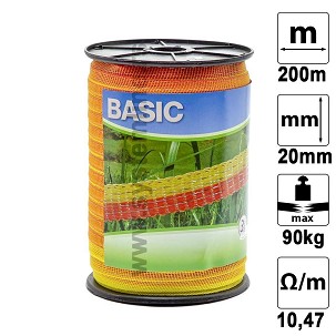 Traka za električnog pastira žuto-narandžasta 20mmx200m Basic