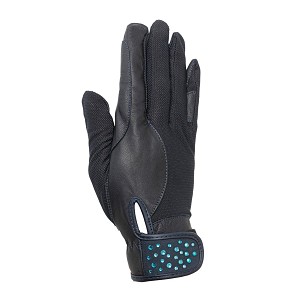 Rukavice za jahanje crne sa cirkonima S Tokio