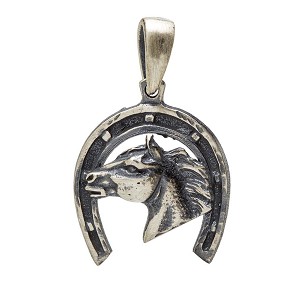Privezak za ogrlicu oblik potkovice i konja srebrni