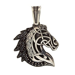 Privezak za ogrlicu oblik glava konja srebrni